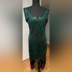 Flapper Dress - 1920s Gatsby Style Beaded Sequin Fringe Dress. Size M.